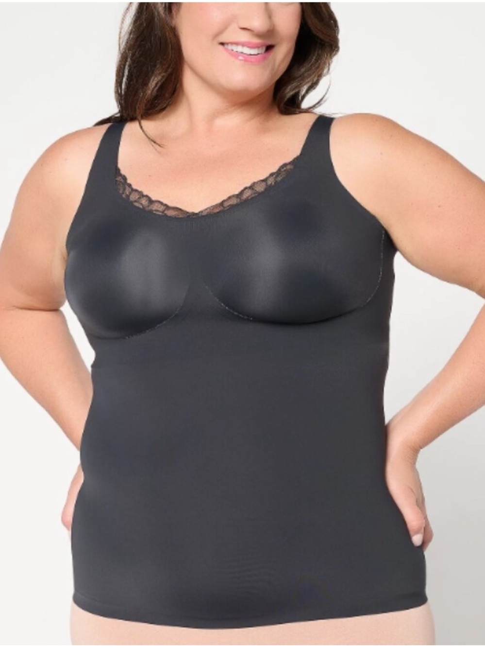 Evelyn & Bobbie Lace Trimmed V-Neck Seamless Bra Cami A704715